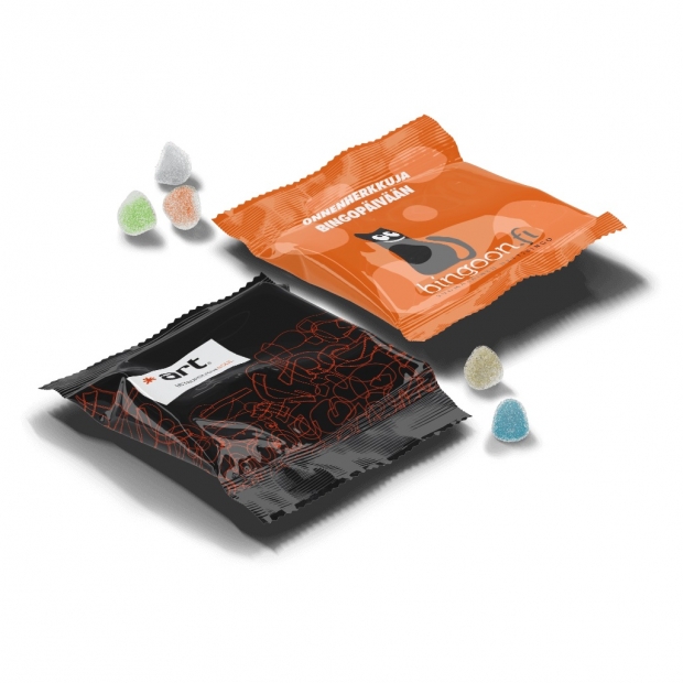 Saldumi 10 gr flowpack iepakojumā ar druku 1krāsā