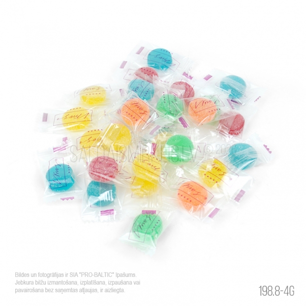 Konfektes 4g flowpack iepakojumā ar druku 1 krāsā